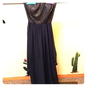 Navy and gold formal strapless
